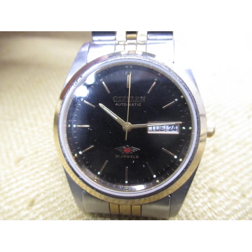 689 - Citizen automatic wristwatch with date, turquoise fume dial with applied hour baton markers, stainle... 