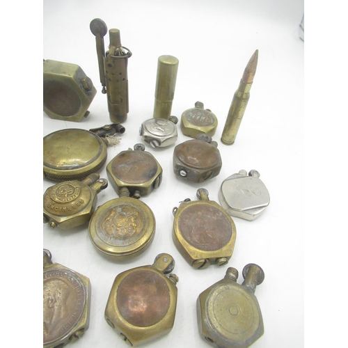 702 - Trench Art lighters from WWI & WWII inc. Royal Engineers, RAF, Bullet lighters, Scottish Police forc... 