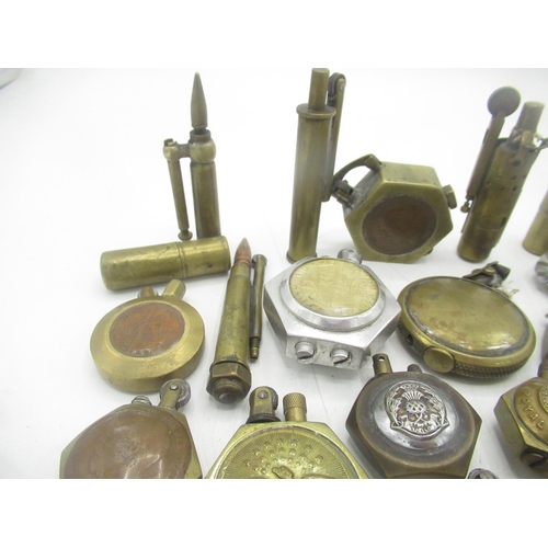 702 - Trench Art lighters from WWI & WWII inc. Royal Engineers, RAF, Bullet lighters, Scottish Police forc... 