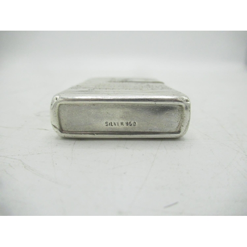 734 - Silver lighter with Japanese design, marked 