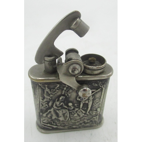 738 - Colibri Original silver 850 banded lighter, scene of a bard playing to two ladies