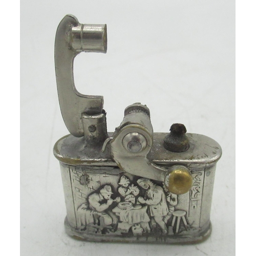 740 - Colibri Original silver 850 banded lighter of a Dutch kitchen scene