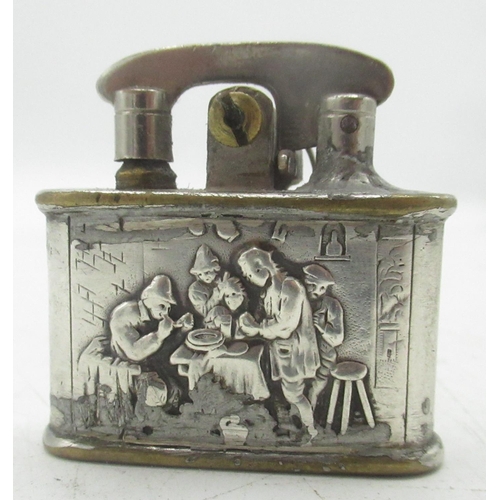 740 - Colibri Original silver 850 banded lighter of a Dutch kitchen scene