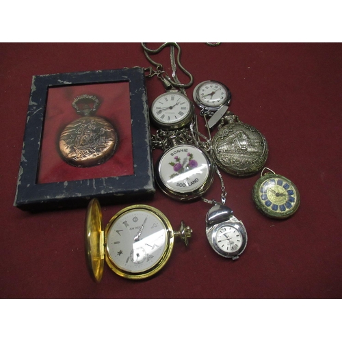 661 - Quartz gold plated Hunter cased pocket watch, quartz chrome plated Hunter cased pocket watch 