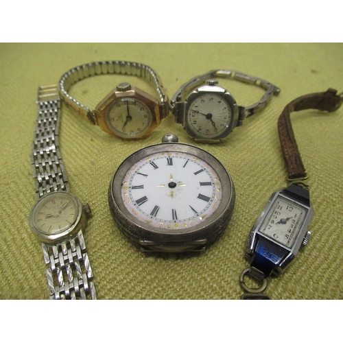 671 - 1930's ladies cocktail watch in chrome plated case with faceted blue glass shoulders, with silvered ... 