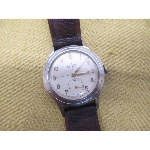 679 - 1930's Rotary Deluxe hand wound wristwatch, champagne coloured dial with skeletonised Arabic numeral... 