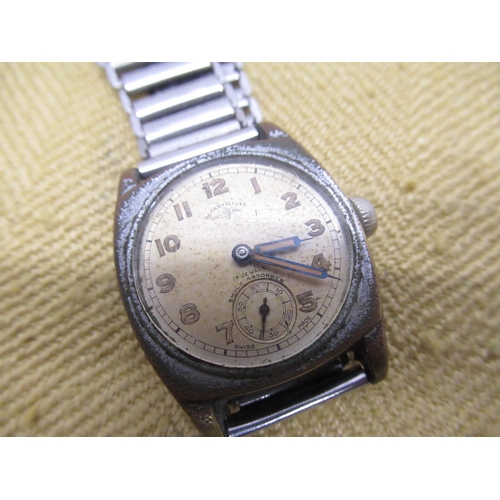 679 - 1930's Rotary Deluxe hand wound wristwatch, champagne coloured dial with skeletonised Arabic numeral... 