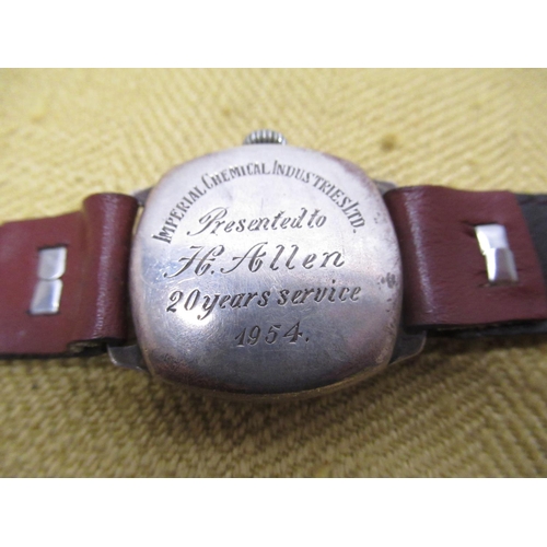 681 - Buren Grand Prix silver cushion cased hand wound wristwatch, signed two toned silvered dial with ske... 