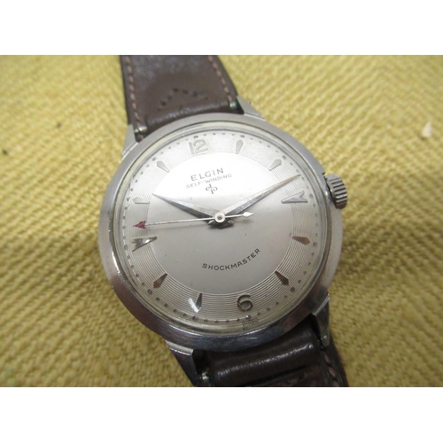 683 - Elgen Shockmaster automatic wristwatch, with silvered dial with outer radial decoration, applied Ara... 