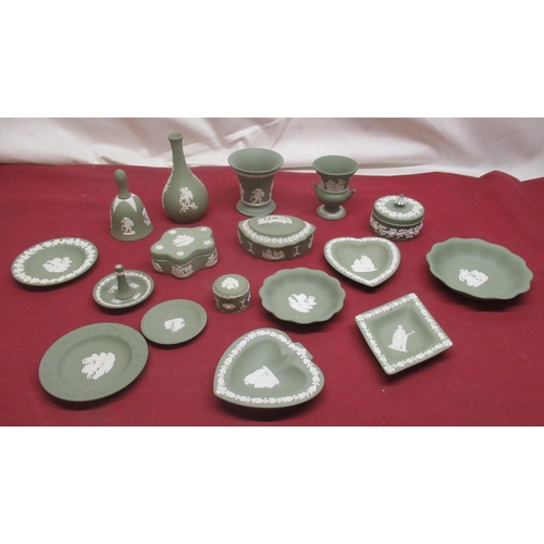 1116 - Collection of Wedgwood green Jasperware including vases, dishes, ashtrays etc (qty)