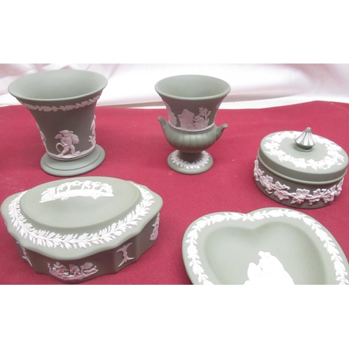 1116 - Collection of Wedgwood green Jasperware including vases, dishes, ashtrays etc (qty)