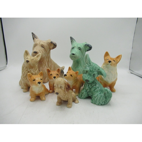 1110 - Collection of Sylvac dogs including Corgis and Terriers in various sizes and colours, H18cm (9)