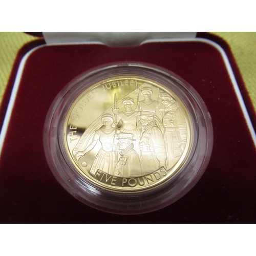 1022 - Royal Mint 2002 Queen Elizabeth II Golden Jubilee Jersey Gold Proof Piedfort Five Pounds, encapsulat... 