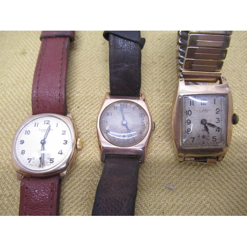 1063 - Three J.W Benson 9ct gold hallmarked cased mechanical wrist watches, one with rectangular dial (3)