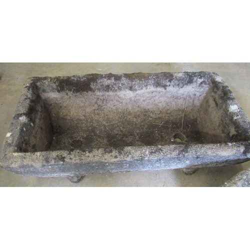 1133 - Two composite stone troughs, one L60cm x W39cm x H16cm, the other L62cm W32cm H20cm