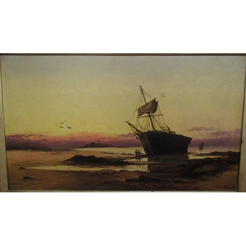 522 - English School (late C19th); Shipwreck at dusk, oil on canvas, signed and dated '94, 34cm x 60cm