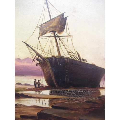 522 - English School (late C19th); Shipwreck at dusk, oil on canvas, signed and dated '94, 34cm x 60cm