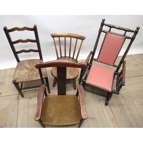 582 - Child's Edwardian stained beech rocking chair, three other child's chairs (4)