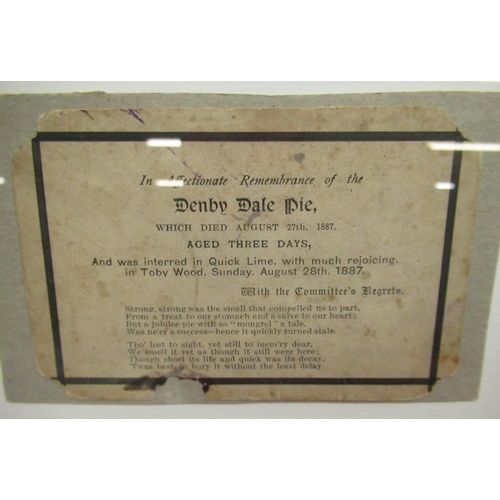 628 - Victorian Denby Dale Jubilee Pie's Funeral card, August 27th 1887, with a letter of Thanks from The ... 