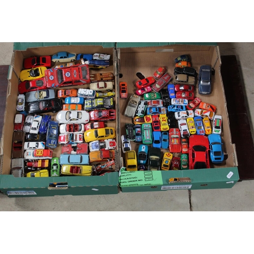 828 - Large collection of Dinky and Corgi cars in two boxes, inc. Martini rally racing cars, land speed sp... 