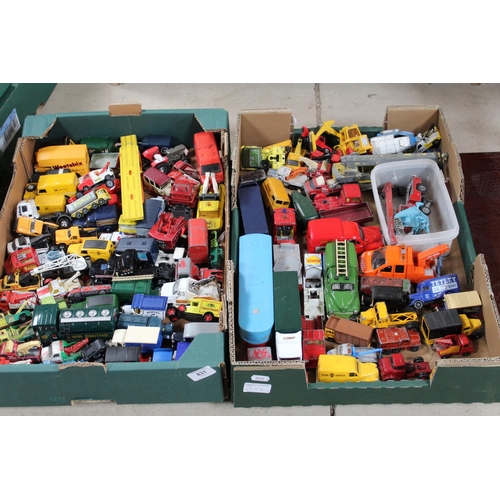 831 - A large collection of toy trucks, cars and buses by Dinky and Corgi, including a Dinky Bedford, Corg... 