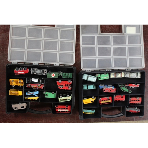 841 - 2 carry cases of Lesney matchbox cars, some play worn