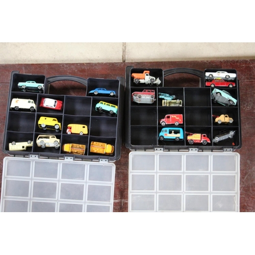 841 - 2 carry cases of Lesney matchbox cars, some play worn