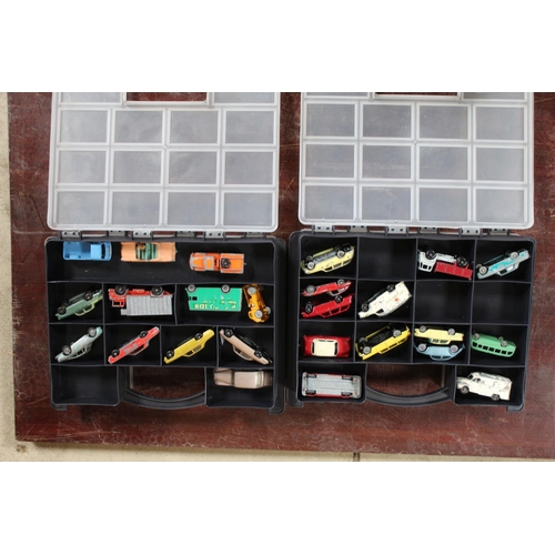 845 - Two carry cases of play worn Lesney and Husky matchbox cars