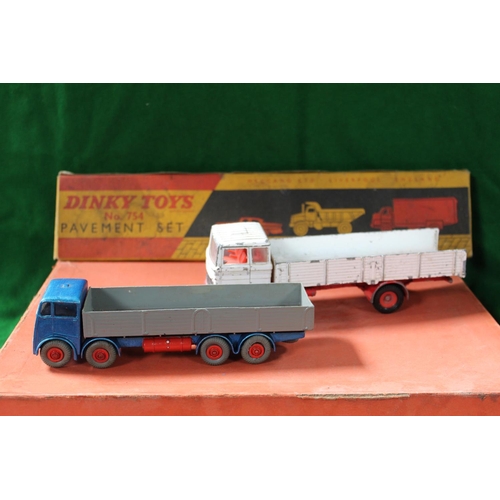 872 - Mercedes Benz 1920 Dinky truck, a unnamed repainted 8-wheeler truck and a boxed Dinky No.754 pavemen... 