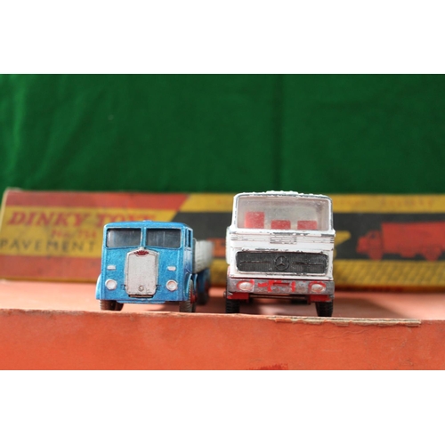 872 - Mercedes Benz 1920 Dinky truck, a unnamed repainted 8-wheeler truck and a boxed Dinky No.754 pavemen... 