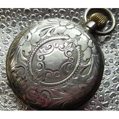 1006 - Hebdomas silver keyless open face pocket watch, white enamel Roman dial with visible balance, hinged... 