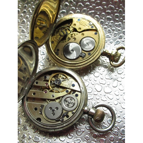 1009 - J. W Benson ladies silver keyless half Hunter fob watch, white enamel Roman dial, with rail track mi... 