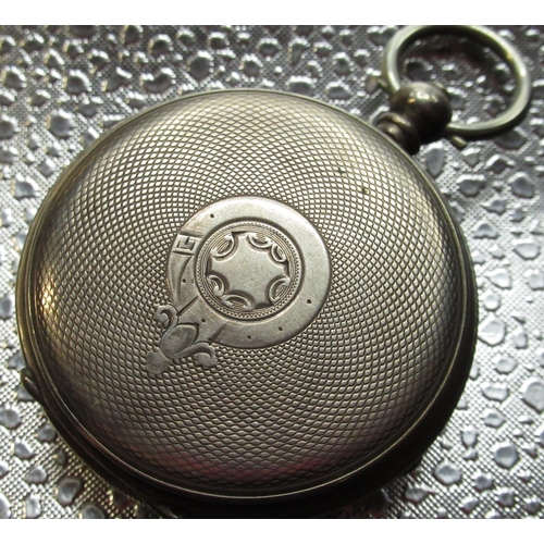1010 - Kendal & Dent silver key wound open faced pocket watch, white enamel Roman dial with rail track minu... 