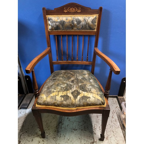 576 - Two Edwardian inlaid mahogany armchairs (2)