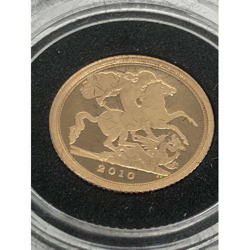 1034 - Royal Mint 2010 UK Quarter-Sovereign Gold Proof Coin, encapsulated, cased and boxed with cert. No.20... 