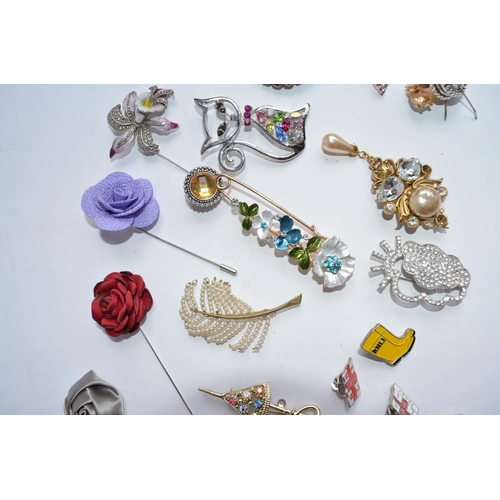 112 - Owain Wyn Evans Collection - Collection various costume jewellery including brooches, hat pins, pin ... 