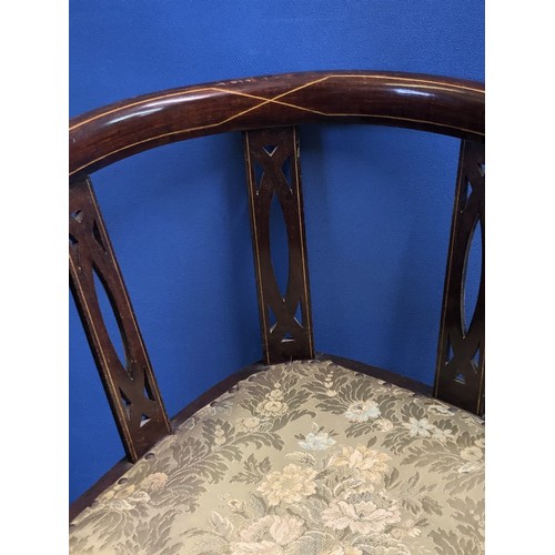 576 - Two Edwardian inlaid mahogany armchairs (2)