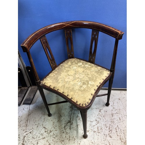 576 - Two Edwardian inlaid mahogany armchairs (2)