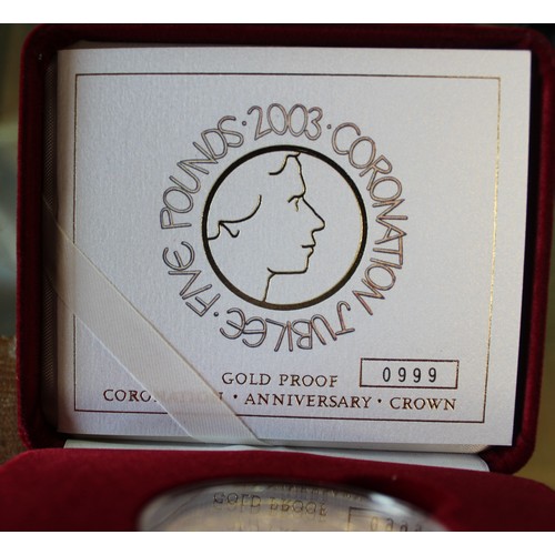 1046 - Royal Mint 2003 Gold Proof Anniversary Crown, encapsulated, boxed and in slip with cert. 0999
