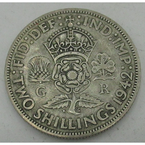 614A - Collection of various pre 1947 one florin/two shilling Geo. V and Geo. VI coins, approx 35toz