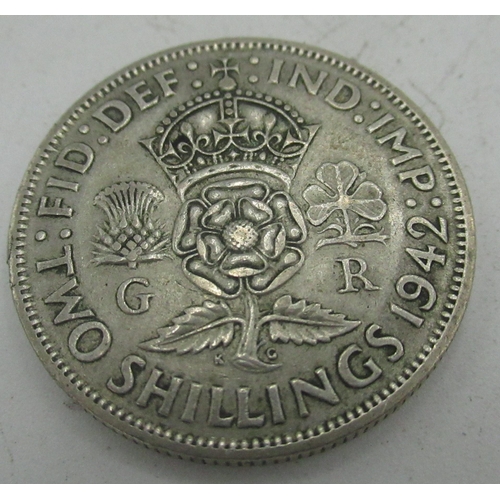 617A - Collection of various pre 1947 one florin/two shilling Geo. V and Geo. VI coins, approx 35toz