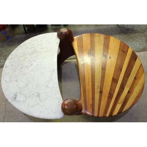 1307 - Olivier Ledoux Social Sculptor - Late C20th French designer coffee table with shaped white marble an... 