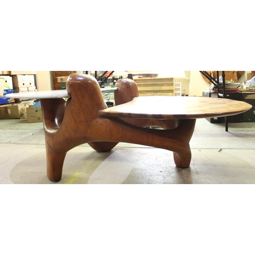 1307 - Olivier Ledoux Social Sculptor - Late C20th French designer coffee table with shaped white marble an... 