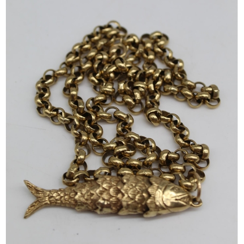 1011 - 9ct yellow gold articulated fish pendant on 9ct yellow gold chain with lobster claw fastening, both ... 