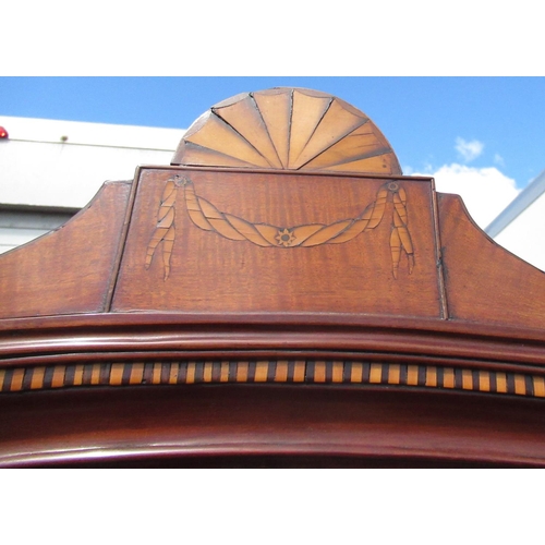 1291 - Geo.III satinwood banded and inlaid mahogany secretaire bookcase, arched top with urn finials and tw... 