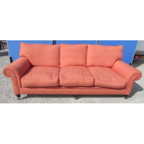 1290 - Large George Smith Howard style sofa, outscrolled arms with loose back and seat cushions on six turn... 