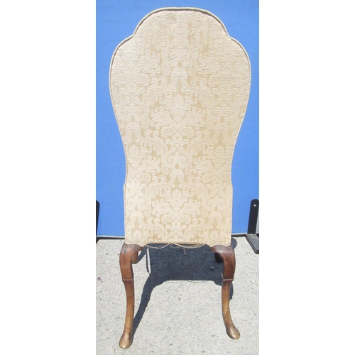 1297 - C18th walnut side chair, stepped arched waisted upholstered back and seat on C scroll carved cabriol... 