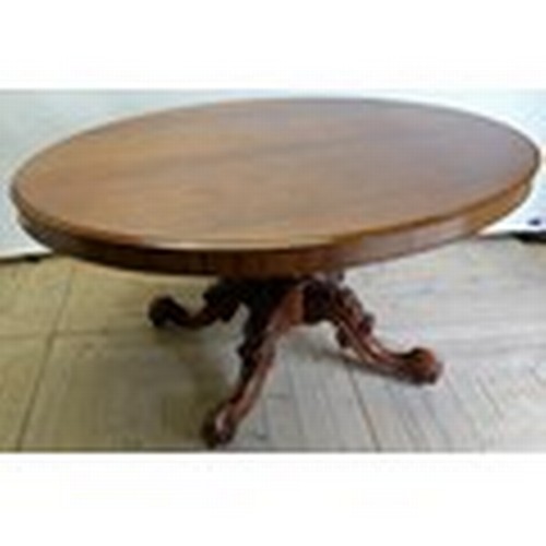 1334 - Victorian mahogany breakfast table, oval tilt top on turned column support, the four cabriole legs w... 