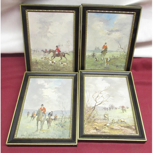 1245 - Lewis Creighton (British, 1918-1996); Set of four Yorkshire Hunting Scenes, with hounds, oils on boa... 