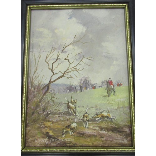 1245 - Lewis Creighton (British, 1918-1996); Set of four Yorkshire Hunting Scenes, with hounds, oils on boa... 